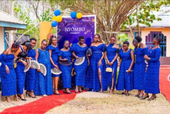 Nyombo ceremony party in matching blue