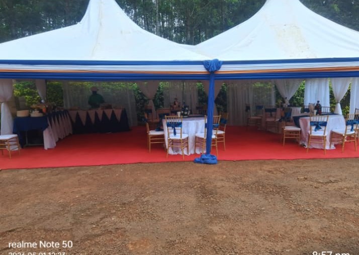 Blue and white gazebo tents with chiavari chairs
